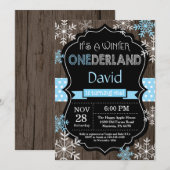 Winter Onederland Boy 1er Anniversaire Invitation (Devant / Derrière)