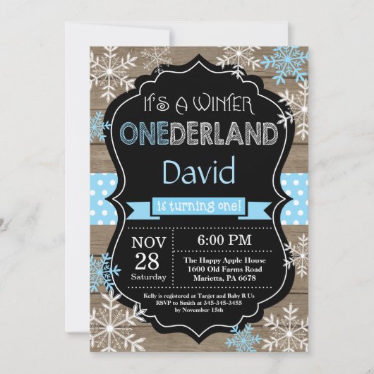 Winter Onederland Boy 1er Anniversaire Invitation (Devant)