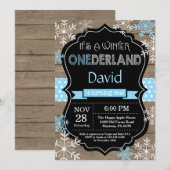 Winter Onederland Boy 1er Anniversaire Invitation (Devant / Derrière)