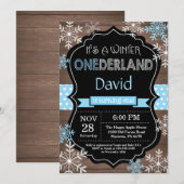 Winter Onederland Boy 1er Anniversaire Invitation (Devant / Derrière)