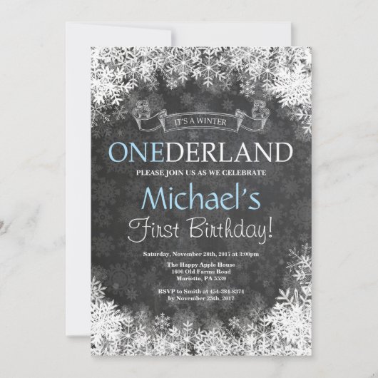 Winter Onederland Boy 1er Anniversaire Invitation (Devant)