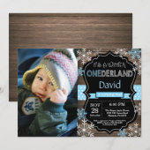 Winter Onederland Boy 1er Anniversaire Invitation (Devant / Derrière)