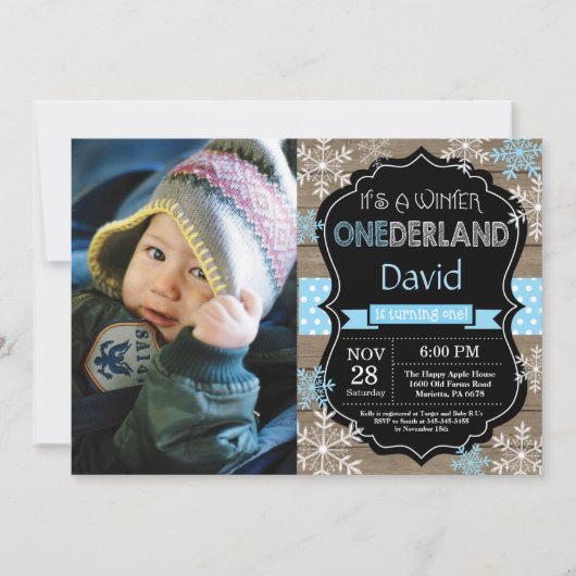 Winter Onederland Boy 1er Anniversaire Invitation (Devant)