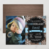 Winter Onederland Boy 1er Anniversaire Invitation (Devant / Derrière)