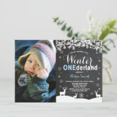 Winter Onederland Boy 1st Birthday Foto Kaart (Staand voorkant)