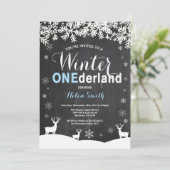 Winter Onederland Boy 1st Birthday Uitnodiging (Staand voorkant)