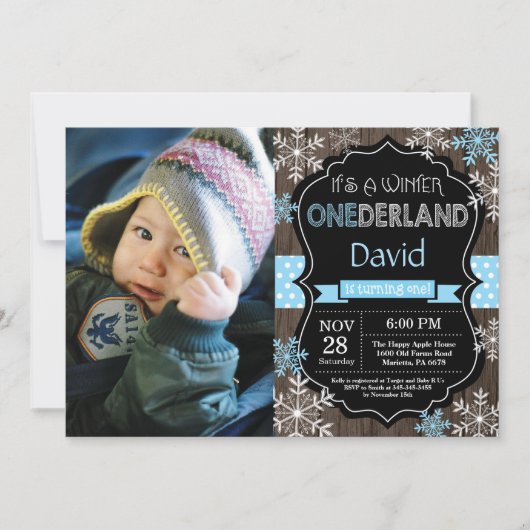 Winter Onederland Boy 1st Birthday Uitnodiging (Voorkant)