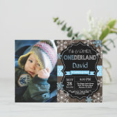 Winter Onederland Boy 1st Birthday Uitnodiging (Staand voorkant)