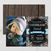 Winter Onederland Boy 1st Birthday Uitnodiging (Voorkant / Achterkant)