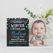 Winter Onederland Boy First Birthday Invitation (Debout devant)