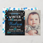 Winter Onederland Boy First Birthday Invitation (Devant / Derrière)