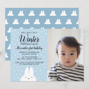 Winter ONEderland Boy Foto 1st Birthday Blue Kaart