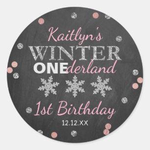 Winter ONEderland Chalkboard 1st verjaardag Ronde Sticker