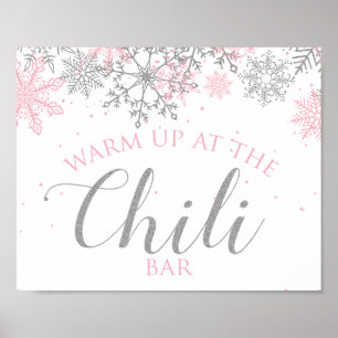 Winter Onederland Chili Bar roze zilversneeuwvlokk Poster