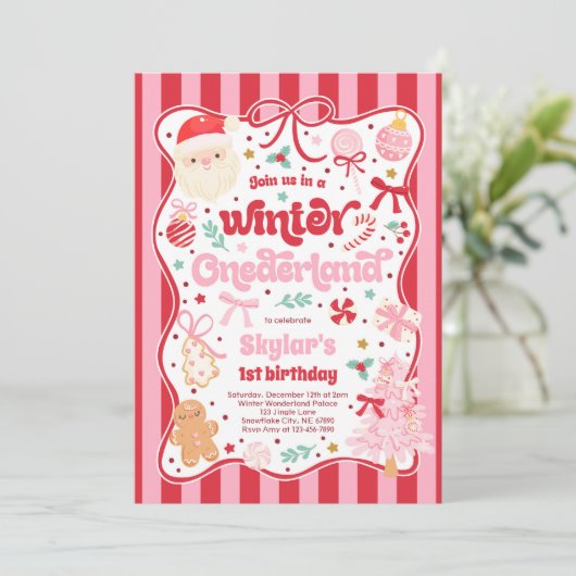 Winter Onederland Christmas Coquette Bow Birthday Kaart (Staand voorkant)