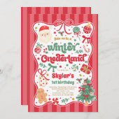 Winter Onederland Christmas Coquette Bow Birthday Kaart (Voorkant / Achterkant)