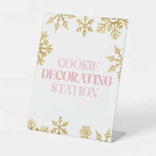Winter Onederland Cookie Decorating Pink Gold Reclamebord Met Voetstuk
