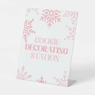 Winter Onederland Cookie Decorating Roze Reclamebord Met Voetstuk