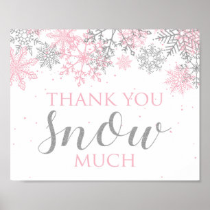 Winter Onederland Dank u roze zilveren sneeuwvlok Poster