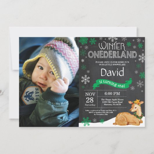 Winter Onederland Deer 1er Anniversaire Invitation (Devant)