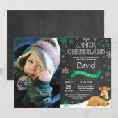 Winter Onederland Deer 1er Anniversaire Invitation (Devant / Derrière)