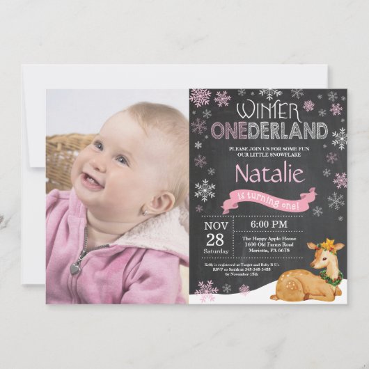 Winter Onederland Deer 1er Anniversaire Invitation (Devant)
