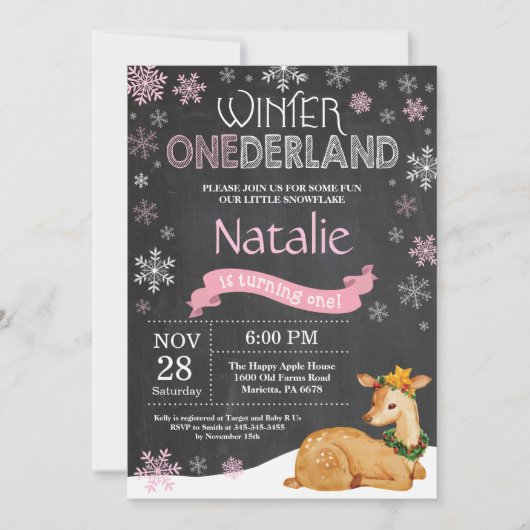 Winter Onederland Deer 1er Anniversaire Invitation (Devant)