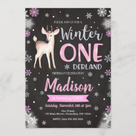 Winter ONEderland Deer 1st Birthday Uitnodiging