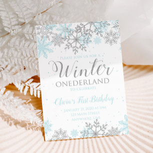 Winter Onederland Eerste dag Uitnodigingsblauw Kaart