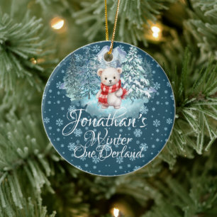 Winter Onederland Eerste Kerst Schattige Beer blau Keramisch Ornament