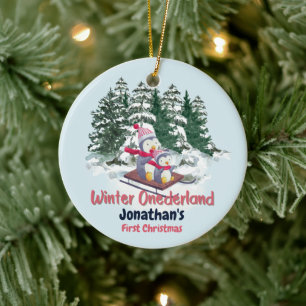 Winter Onederland Eerste Kerst Schattigee Pinguïns Keramisch Ornament