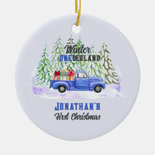 Winter Onederland Eerste Kerstmis blauwe vrachtwag Keramisch Ornament