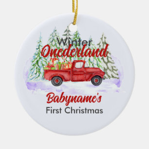 Winter Onederland Eerste Kerstmis Rode Vrachtwagen Keramisch Ornament