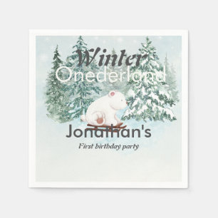 Winter Onederland Eerste Verjaardag Beer op Sleigh Servet