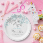 Winter Onederland eerste verjaardag blauw en zilve Papieren Bordje (Feest)