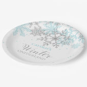 Winter Onederland eerste verjaardag blauw en zilve Papieren Bordje (Gekanteld)