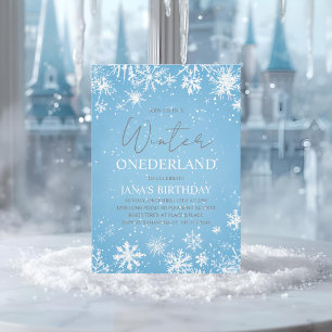 Winter ONEderland Eerste Verjaardag Blauw Kaart