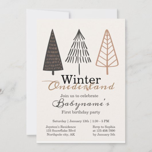 Winter Onederland Eerste Verjaardag Boho Minimalis Kaart (Voorkant)