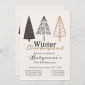 Winter Onederland Eerste Verjaardag Boho Minimalis Kaart (Voorkant / Achterkant)