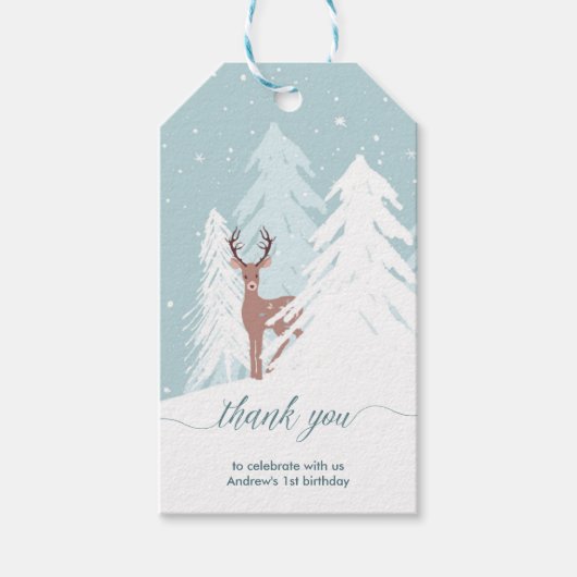 Winter Onederland Eerste Verjaardag Dank u Label Cadeaulabel (Voorkant)