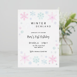 Winter ONEderland Eerste Verjaardag Folie Uitnodig Uitnodiging