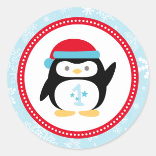 Winter ONEderland Eerste Verjaardag Pinguïn Ronde Sticker