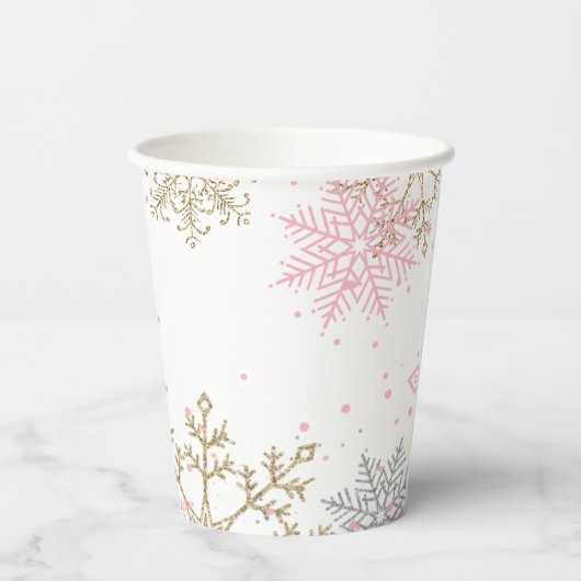 Winter Onederland eerste verjaardag roze goud Papieren Bekers (Achterkant)