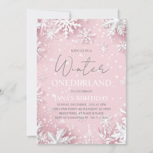 Winter ONEderland eerste verjaardag roze Kaart (Voorkant)