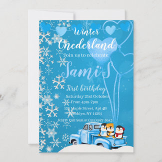 Winter Onederland eerste verjaardag uitnodiging