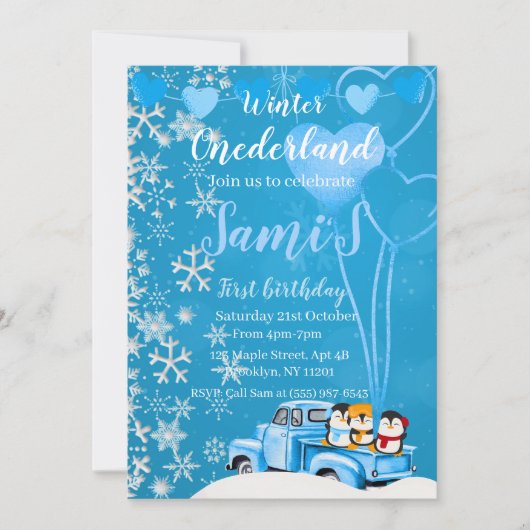 Winter Onederland eerste verjaardag uitnodiging (Voorkant)