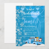 Winter Onederland eerste verjaardag uitnodiging (Voorkant / Achterkant)