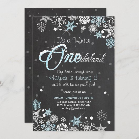 Winter Onederland fête d'anniversaire invitation B (Devant / Derrière)