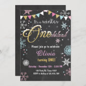 Winter Onederland fête d'anniversaire invitation f (Devant / Derrière)