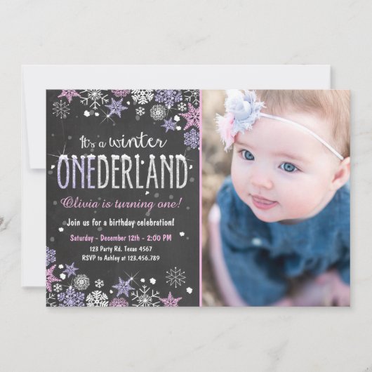 Winter Onederland fête d'anniversaire invitation G (Devant)